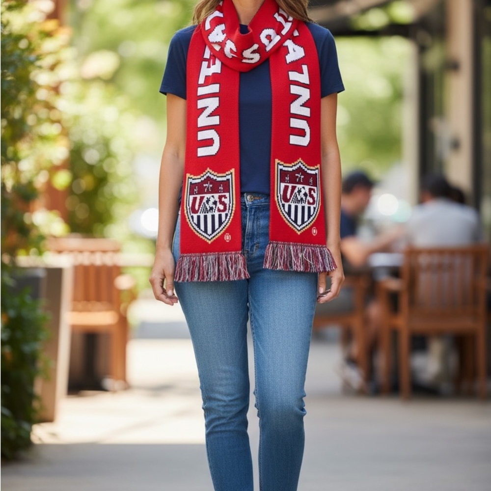 U.S. Soccer Red Fan Scarf with Crest - Sports Scarves Scarf USA